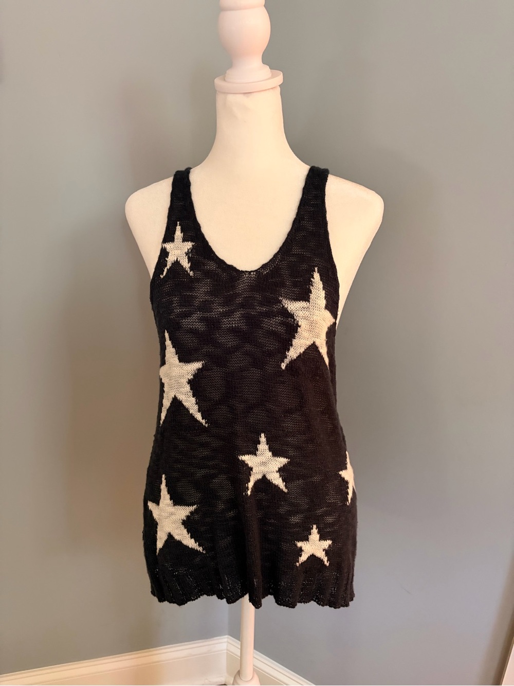 eesome Navy Knit Tank Top with White Stars